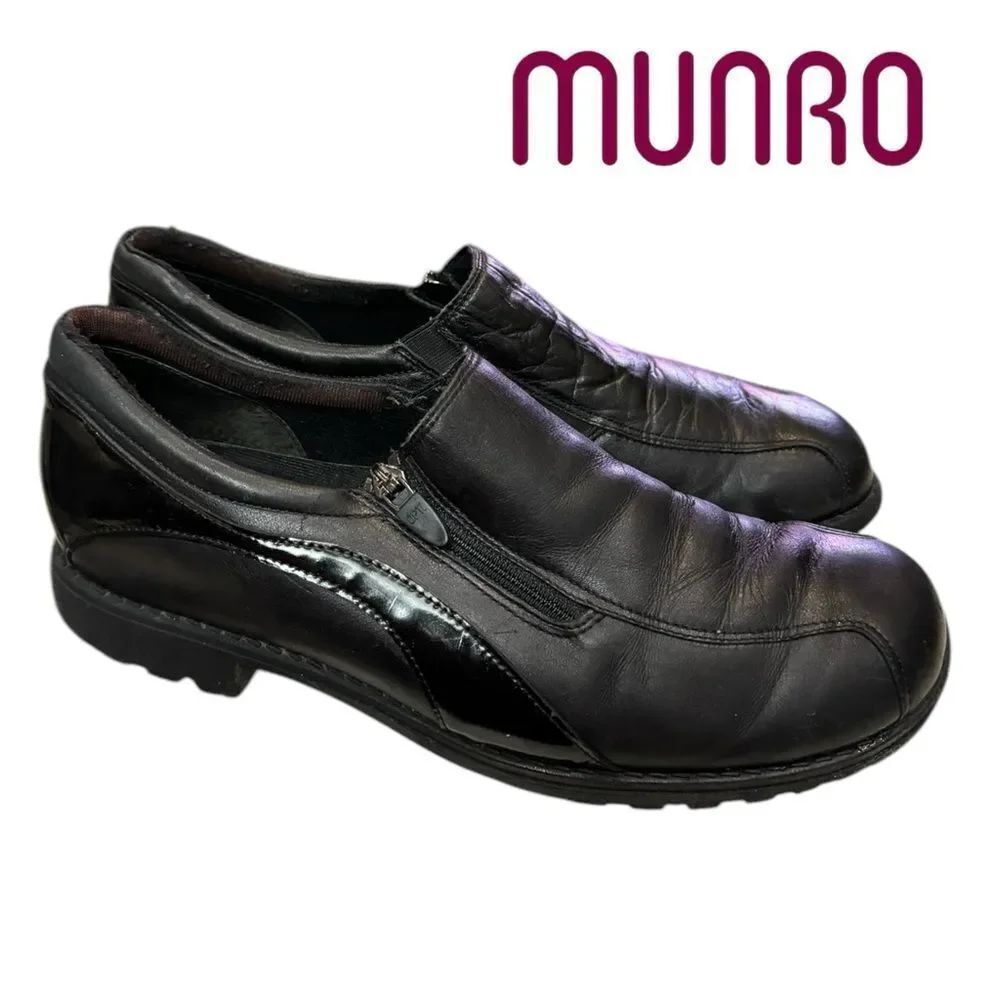 Munro American Women's Comb Last Black Leather Zipper Flats Loafers 10 10M